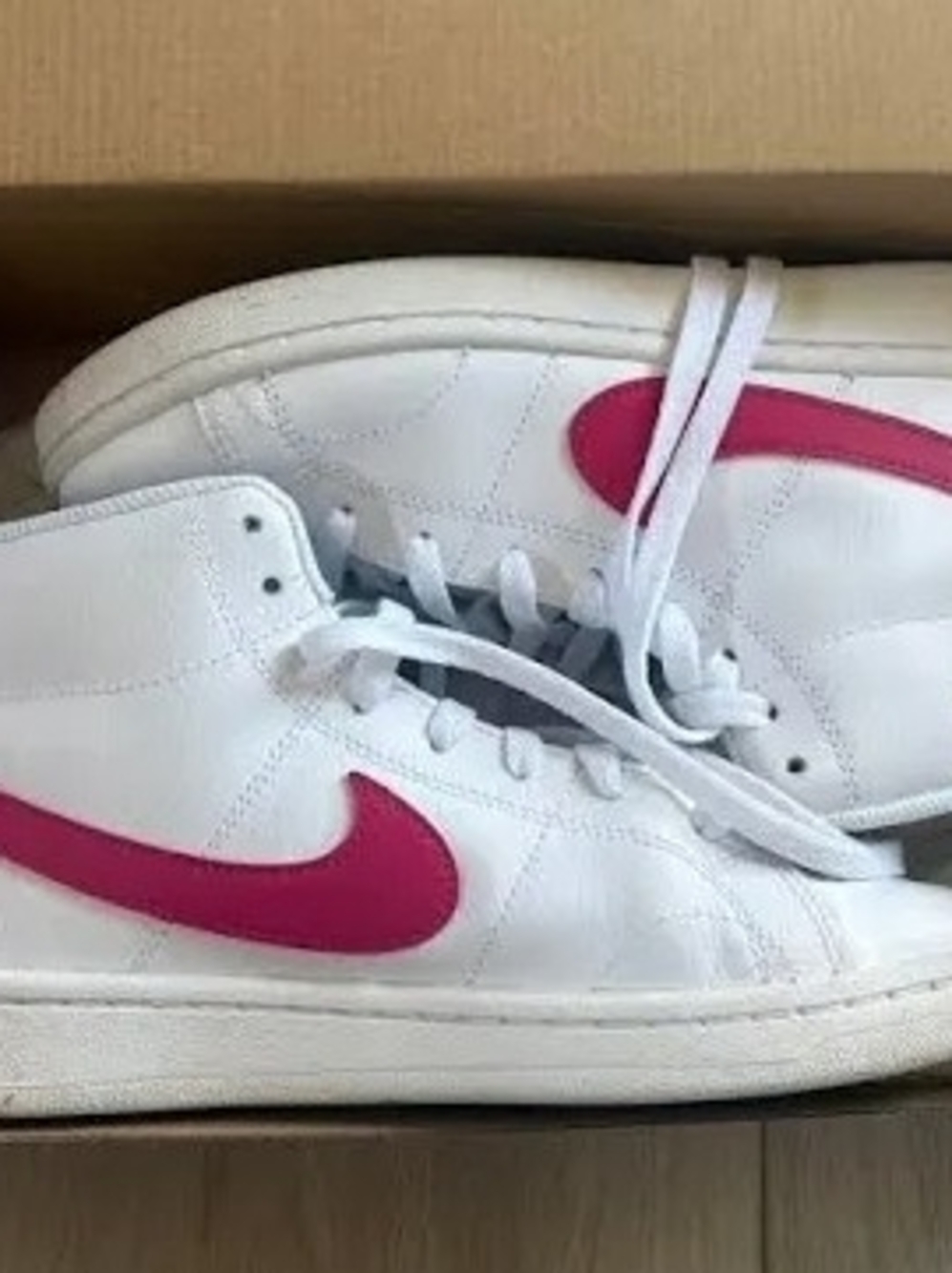 Nike White High-Top Sneakers with Hot Pink Swoosh